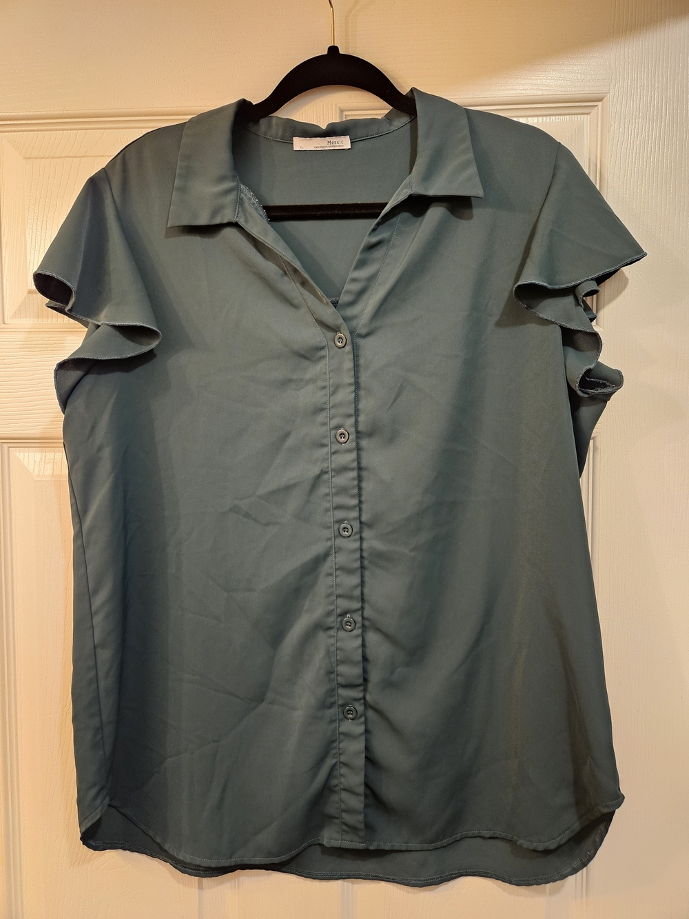Amazon Essentials Teal Button-Front Ruffle-Sleeve Blouse
